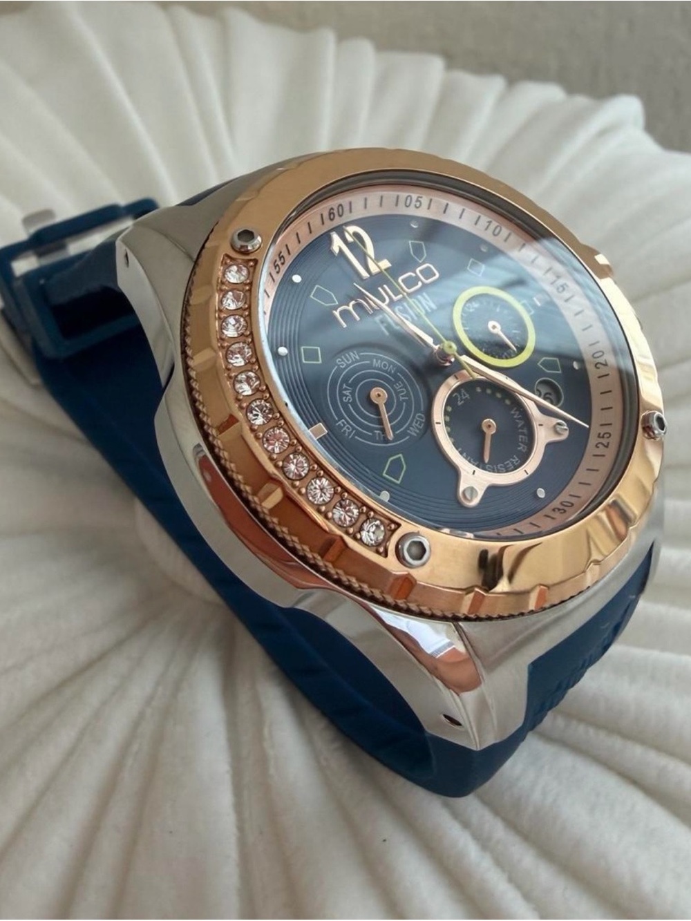 Mulco Fusion Women’s 47mm Blue Rose Gold Quartz Statement Watch